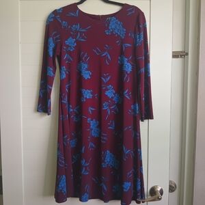 Ralph Lauren Burgundy Dress with Blue Floral Pattern